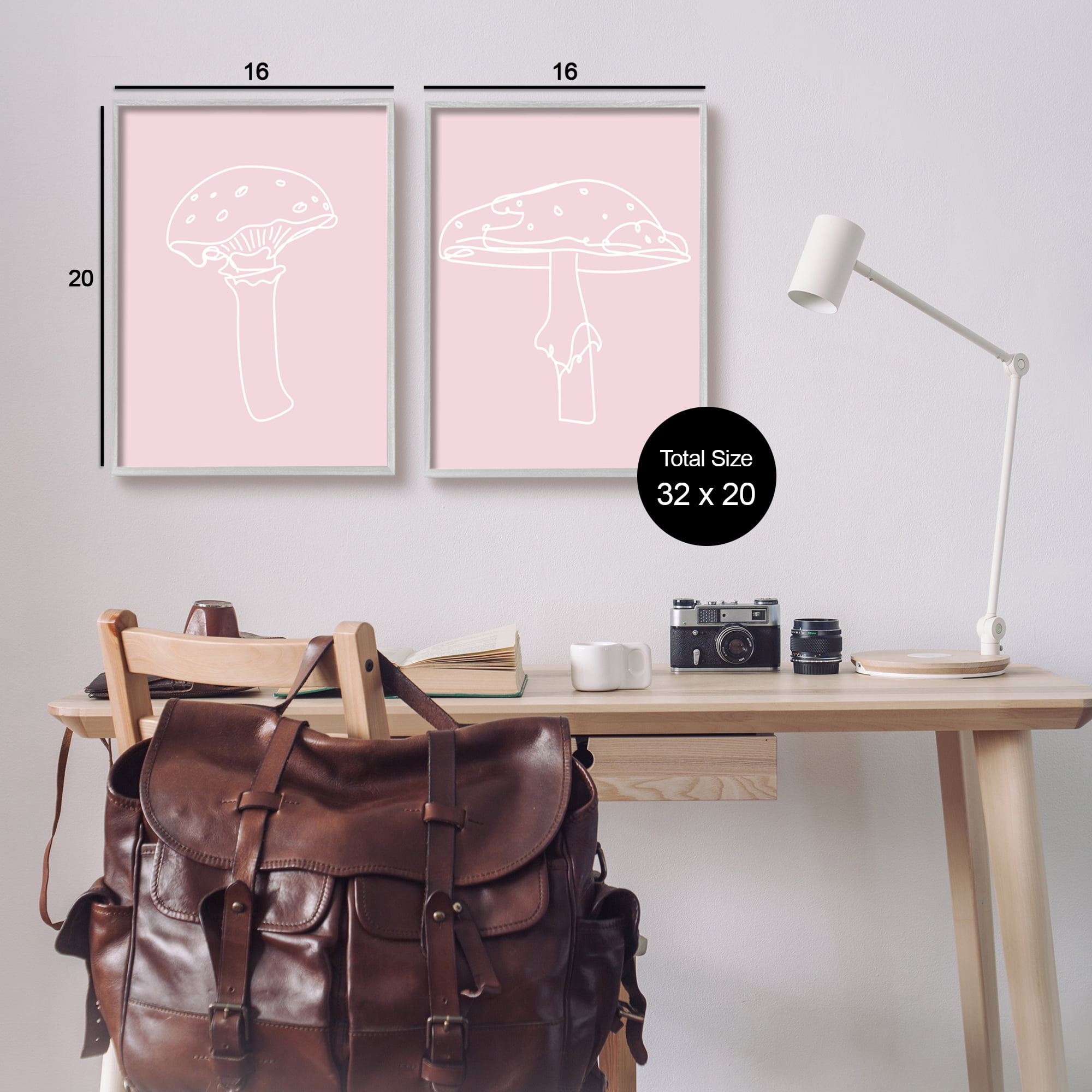 Stupell Industries Pastel Mushroom Doodles Botanical & Floral Painting Gray Framed Art Print Wall Art, 16 x 20, Set of 2