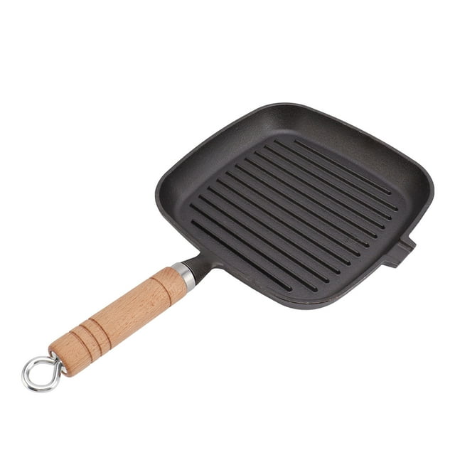Sartén De Hierro Fundido, Sartén De Hierro Fundido, Fácil De Limpiar, De Madera Cuadrado Seguro Para Carnes
