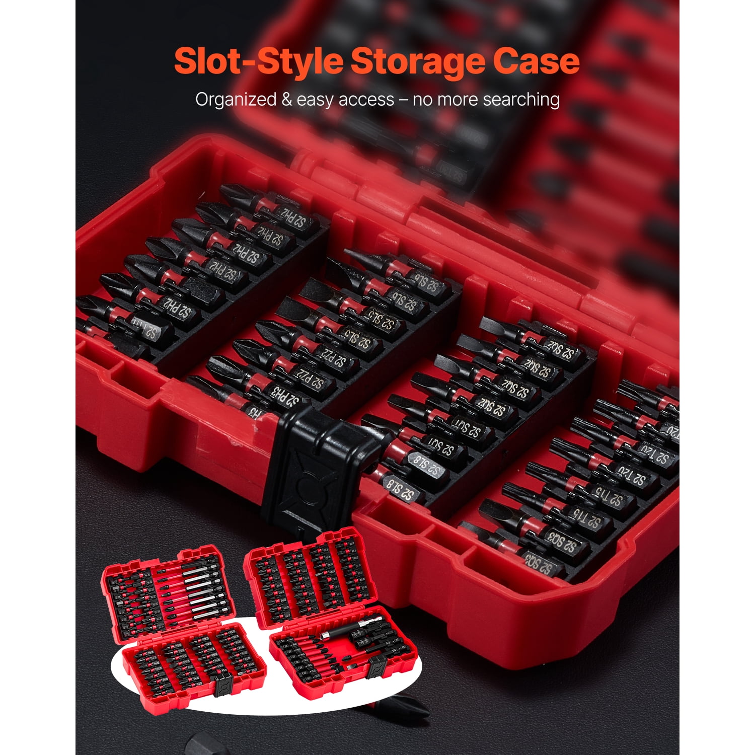 KFFKFF 101-Piece Screwdriver Bit Set with Magnetic Phillips, Pozidriv, Slotted, Square, Torx, Hex Bits, Hex Nut Sockets, Extension Rod, Durable S2 Alloy Steel, Blackened Finish, Includes Storage Case