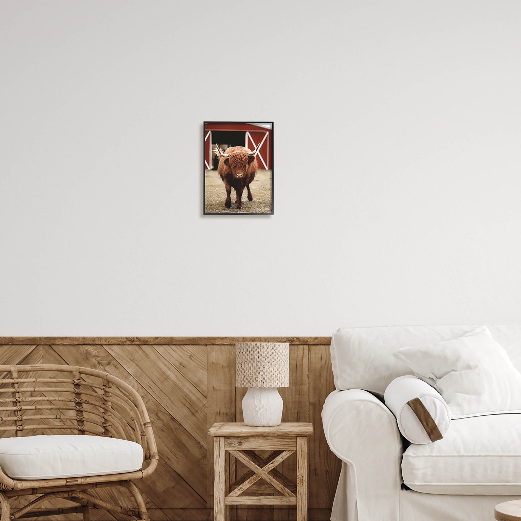Stupell Industries Trotting Highland Cattle Bold Red Barn Photograph Black Framed Art Print Wall Art, Design by Dakota Diener