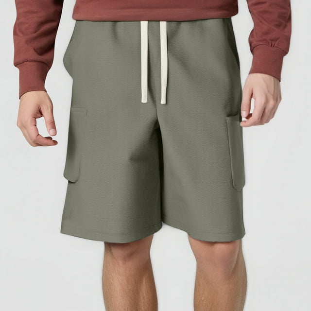TINZ Mens Casual Mid Waist Pant Short Cargo Pant Solid Splice Pocket Drawstring Shorts Fashion Solid Color Loose Pant Short Shorts for Men Athletic Shorts Running Men