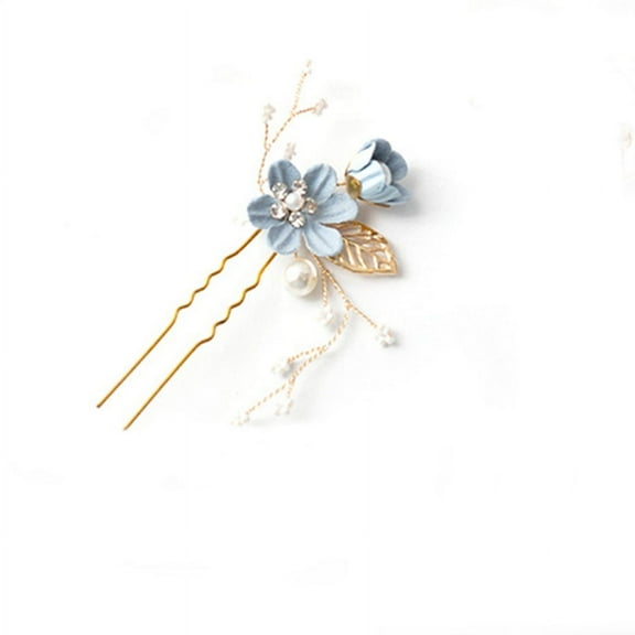 NAMZI Bridal Flower Wedding Hair Pins Crystal Pearl Hair Combs Clips Headpiece Gold Wedding Hair Accessories Jewelry with Rhinestone for Brides Bridesmaids Women Girls (Blue)
