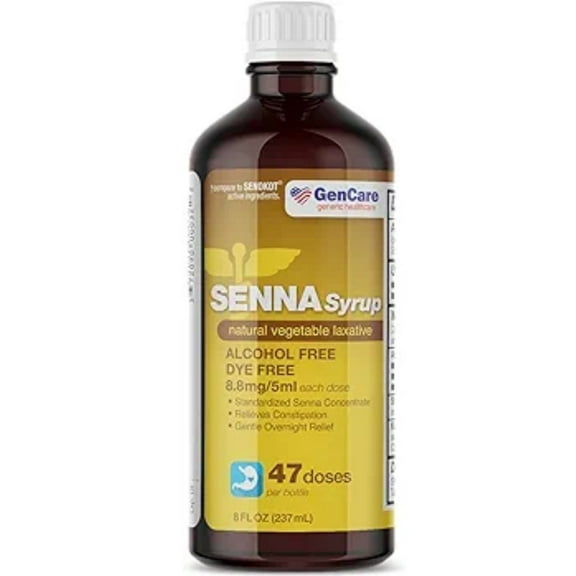 GenCare - Senna Syrup Liquid Laxative (8 Fl Oz Bottle) All Natural Vegetable Sennosides Active Ingredient | Easy to Swallow Constipation Relief for Adults and Kids 12 and Older | Best Value Size