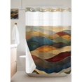 thumbnail image 6 of No Hook Shower Curtain with Snap in Liner, Red Blue Striped Waterproof Bath Curtain Double Layers with See Through Top Window, Vintage Medieval Geometric Art Hotel Shower Curtains 60x72in, 6 of 9