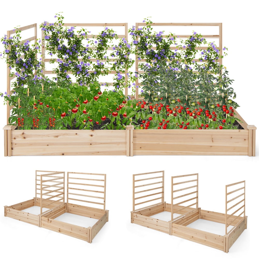 Yardi Yard Raised Garden Bed with 2 Planter Boxes and 3 Trellis-Natural, Raised Garden Bed for Patio or Yard Gardening