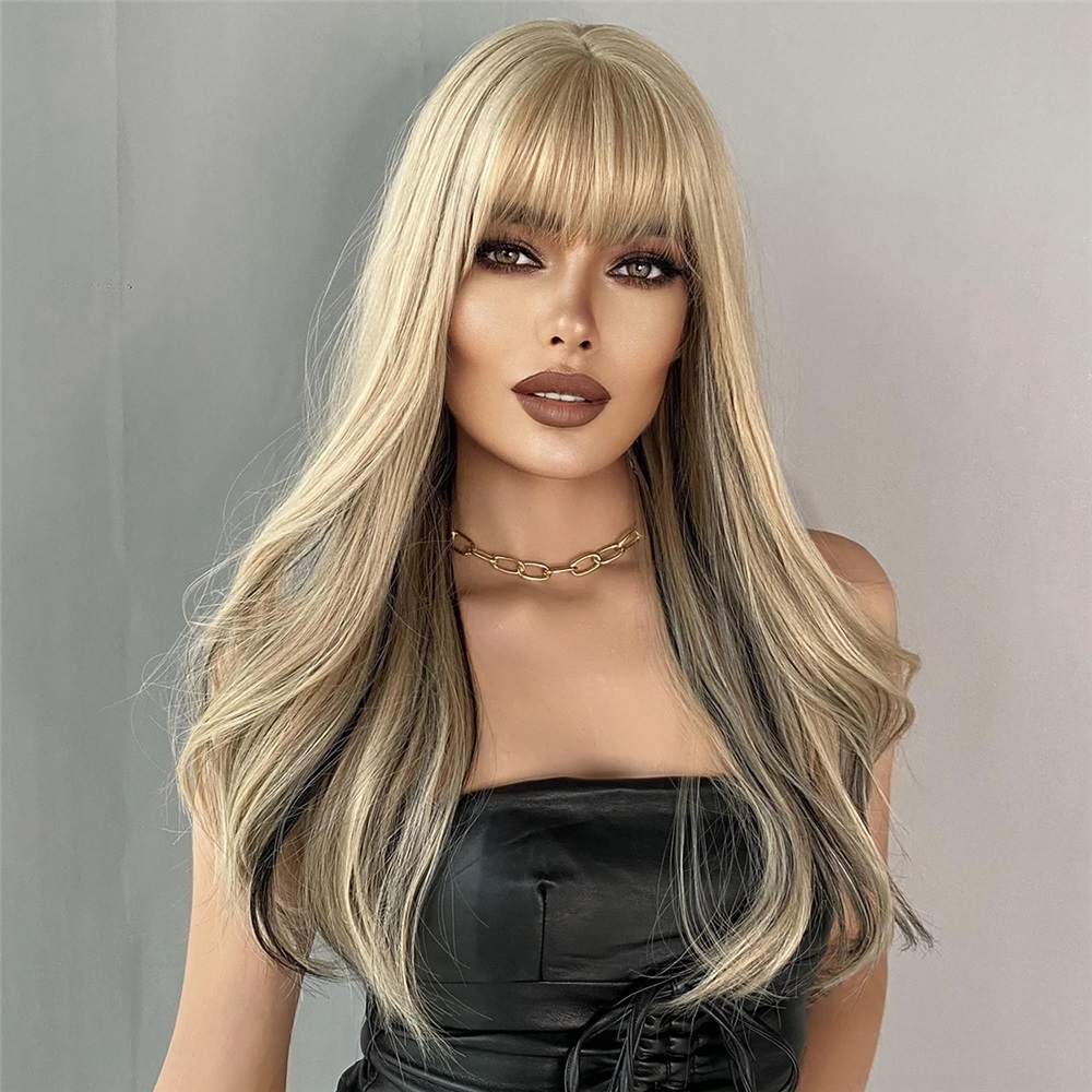 Long Wavy Curly Wigs HD Black Blonde Hair Party Heat Resistant Fake Hair Synthetic Wig
