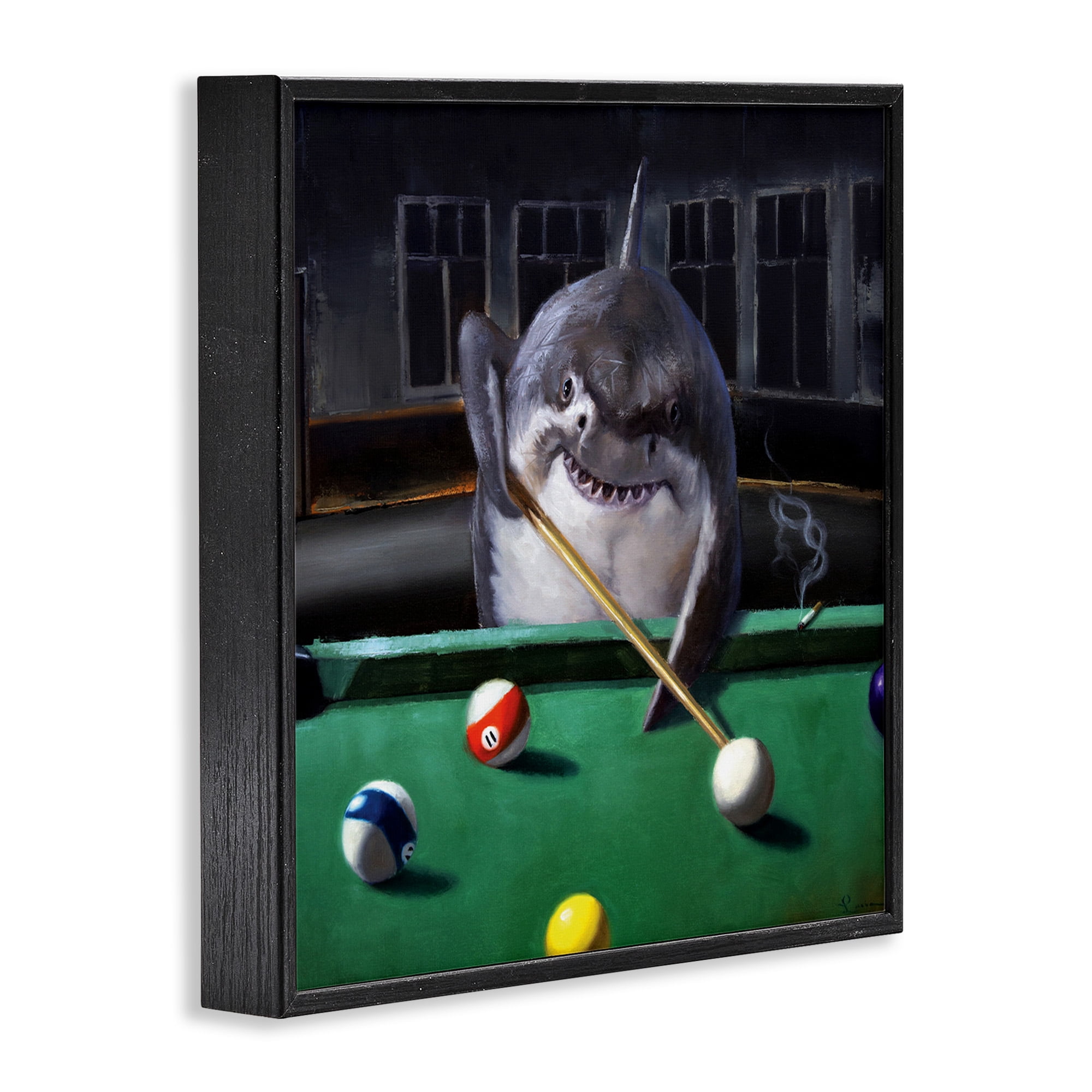 Stupell Industries Pool Shark Animal Pun Animals & Insects Painting Black Framed Art Print Wall Art, 17 x 17