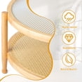 thumbnail image 6 of Hassch 31.5" Round Accent Table, 2-Tier Boho Coffee Table w/ Water Ripple Tempered Glass Top, Rubber Wood Frame and Rattan Storage Shelf, Easy Assembly, Natural, 6 of 10