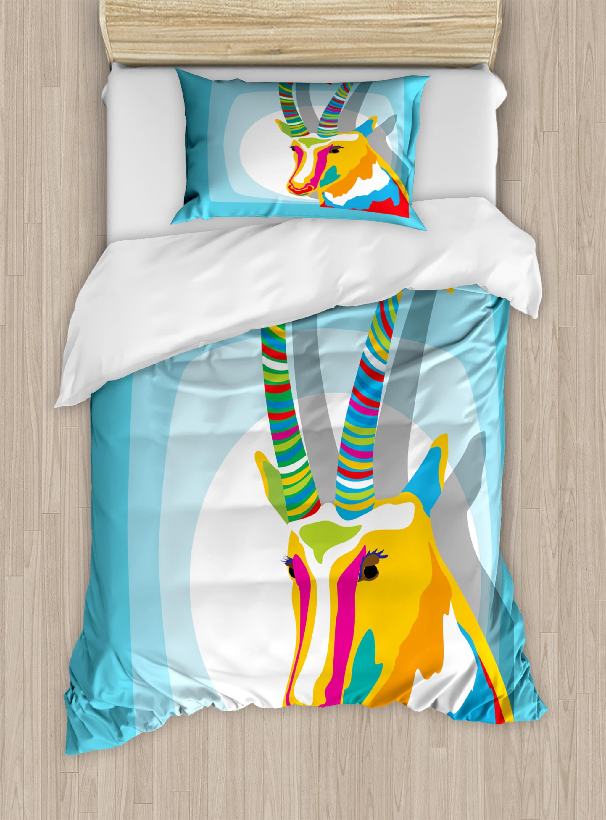 Goat Duvet Cover Set Twin Size Pop Art Style Colorful Portrait Goat Duvet Cover Set Twin Size Pop Art Style Colorful Portrait Design Wild Nature Mammal Character Ilration Decorative 2 Piece Bedding With 1