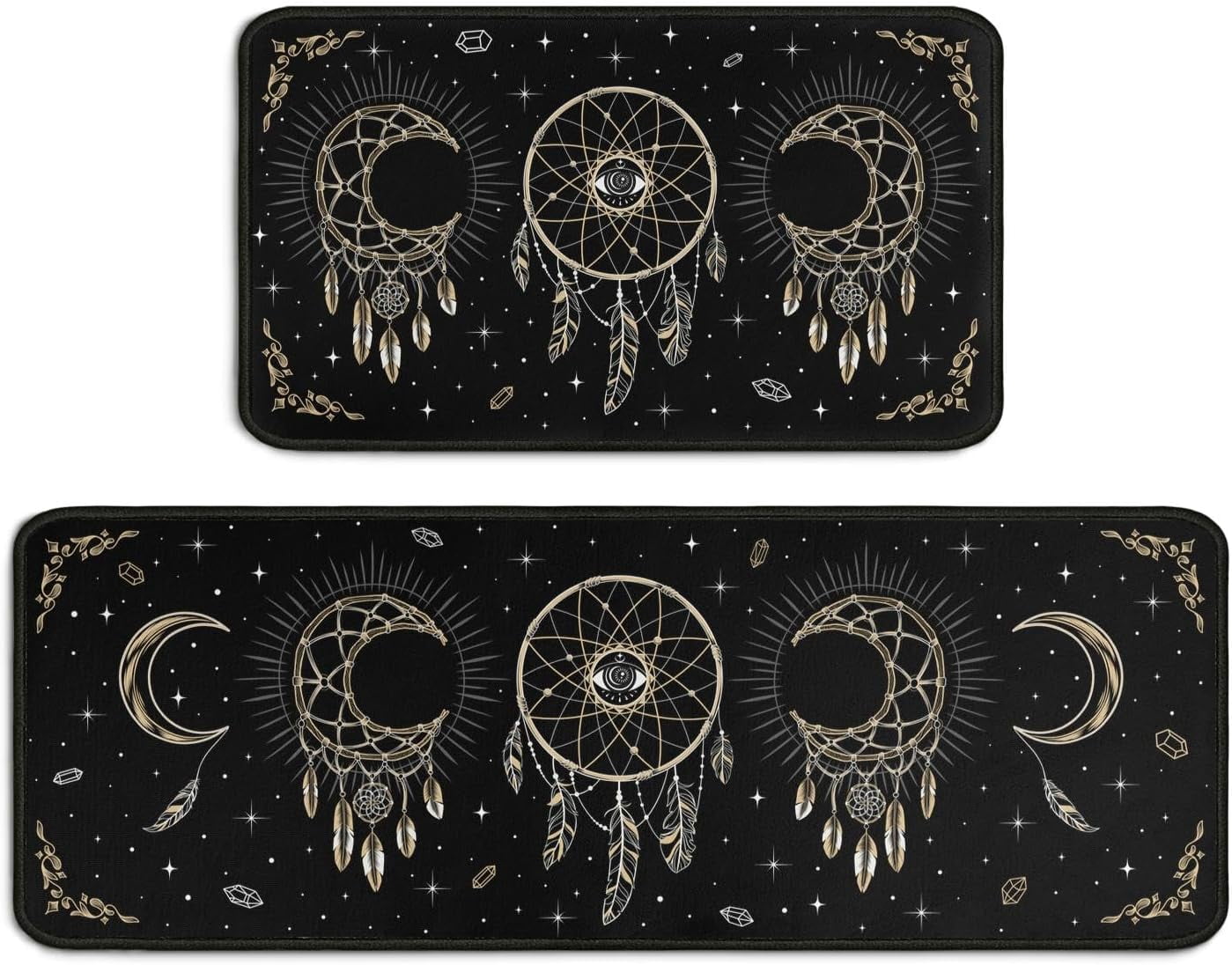 Gothic Boho Kitchen Mats for Floor, Moon Phase Goth Kitchen Rugs Set of 2 Carpet Area Rug ...