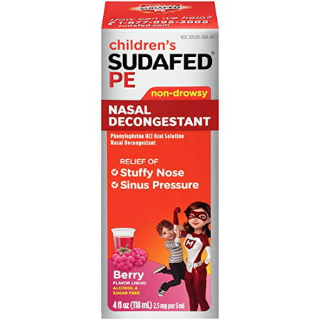 2 Pack Children's Sudafed PE Nasal Decongestant Non-Drowsy Berry Flavor 4 Oz (Best Non Drowsy Decongestant)