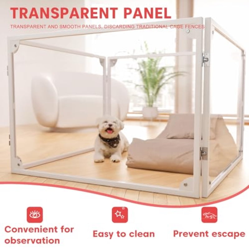 Metal-Framed Acrylic Playpen for Indoor Use, Designed for Puppies And Small Dogs, Measuring 24 Inches with 4 Panels in Black