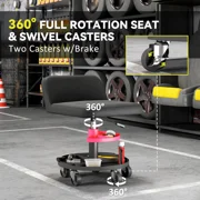 Rolling Creeper Garage Stool, 300 lb Capacity Mechanic Stool with 360° Wheels, Tool Tray & Adjustable Height – Red
