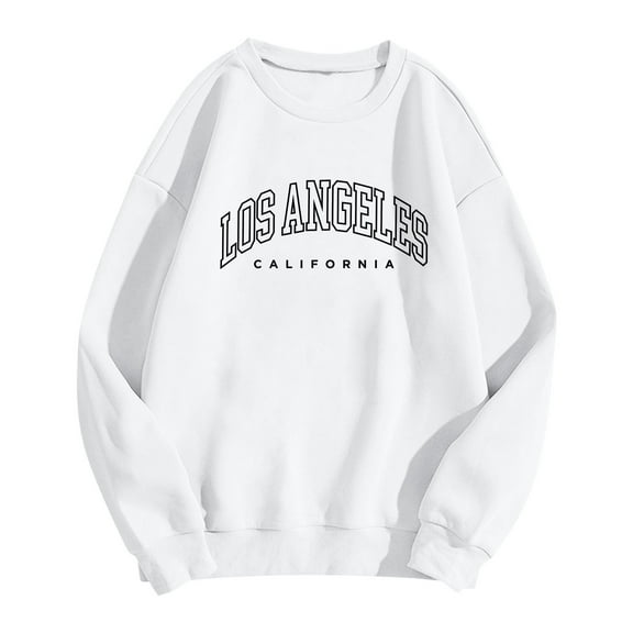 Wangmeiwg Women's Sweatshirts Women's Hoodies Sweatshirt Printed Round Neck Pullover Long Sleeve Street Style White M