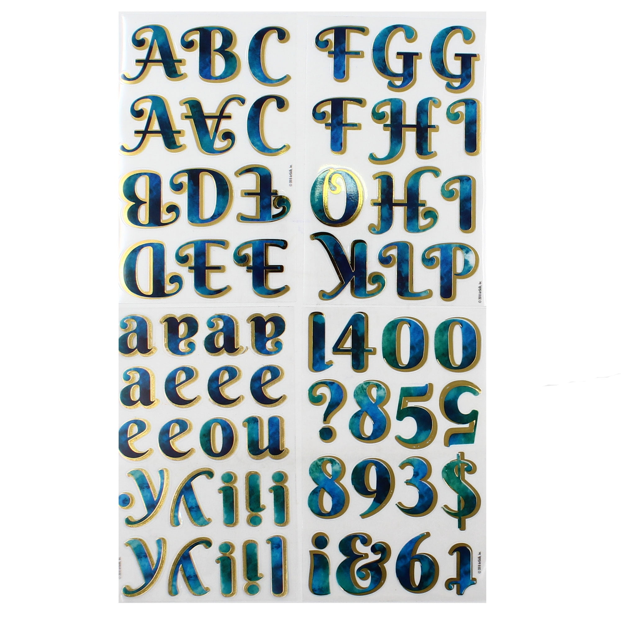 ArtSkills Letter and Number Alphabet Stickers, 1.5" and 1" Gold and Blue Watercolor, for Birthdays, School, 160 Pieces