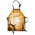 thumbnail image 1 of Ships Wheel Apron Illustration of Steering Wheel on Old Antique Paper Historic Traveling Maritime Art, Unisex Kitchen Bib Apron with Adjustable Neck for Cooking Baking Gardening, Brown, by Ambesonne, 1 of 3