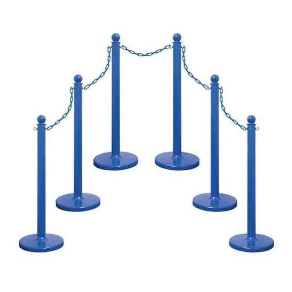 Medium Duty Stanchion and Chain Kit, Blue, 40 in Post Height, Plastic
