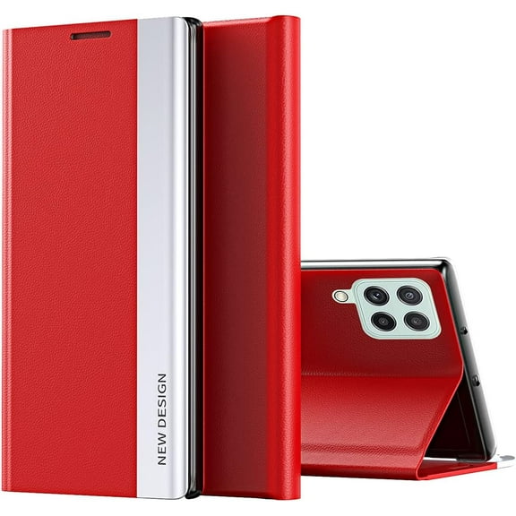 Magnetic Case for Samsung Galaxy M33 Premium PU Leather Cover,[Shockproof TPU Interior Case] Stand Flip Phone Case for Samsung Galaxy M33 CX Red