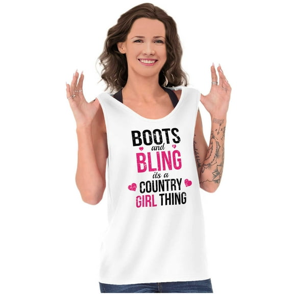Cute Boots and Bling Country Things Tank Top Tee Shirt Women Brisco Brands S