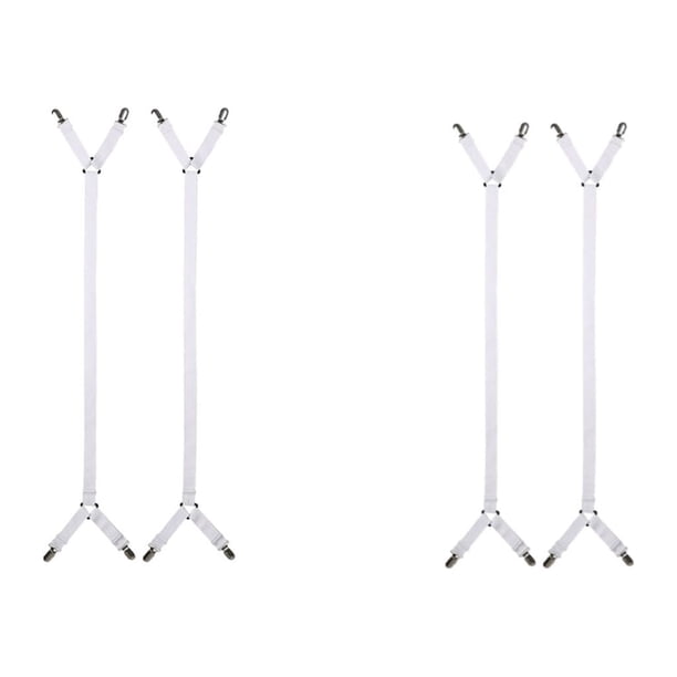 Paquete de 4 correas elásticas blancas Sujetadores Clips Pinzas Funda de colchón Sábana ajustable de resistencia