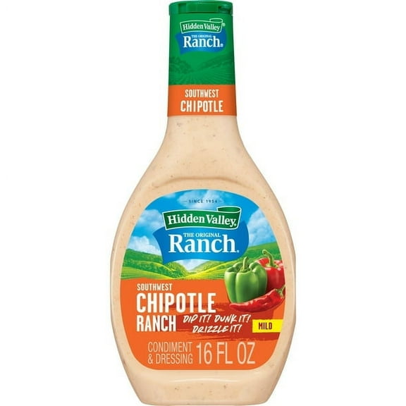 Hidden Valley Gluten Free Southwest Chipotle Salad Dressing and Topping, 16 fl oz, Pack of 2