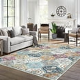 thumbnail image 2 of FairOnly 3'x5'Boho Vintage Floral Printed Machine Washable Rug for Living Room Bedroom Low Pile Stain Resistant Oriental Floor Area Rug for Kitchen Laundry,Yellow Purple, 2 of 7