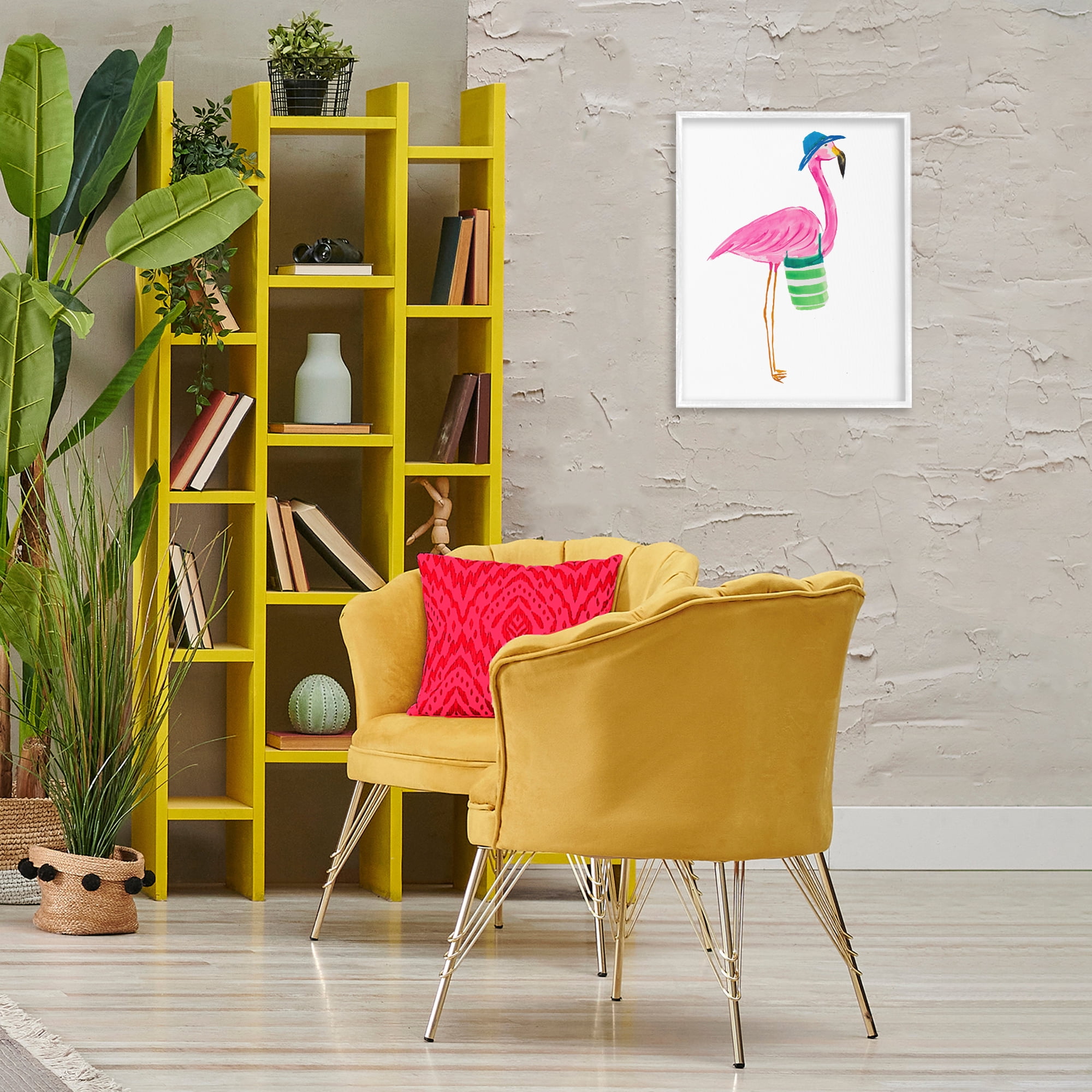 Stupell Industries Flamingo with Beach Bag Animals & Insects Painting White Framed Art Print Wall Art, 16 x 20