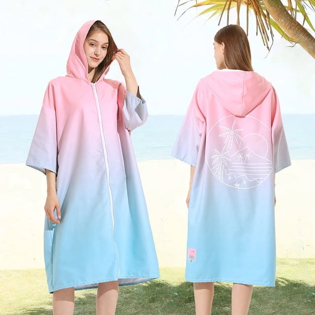Albornoz de playa con capucha, toalla de baño, poncho, cremallera de felpa de doble cara, albornoz para cambiarse de surf