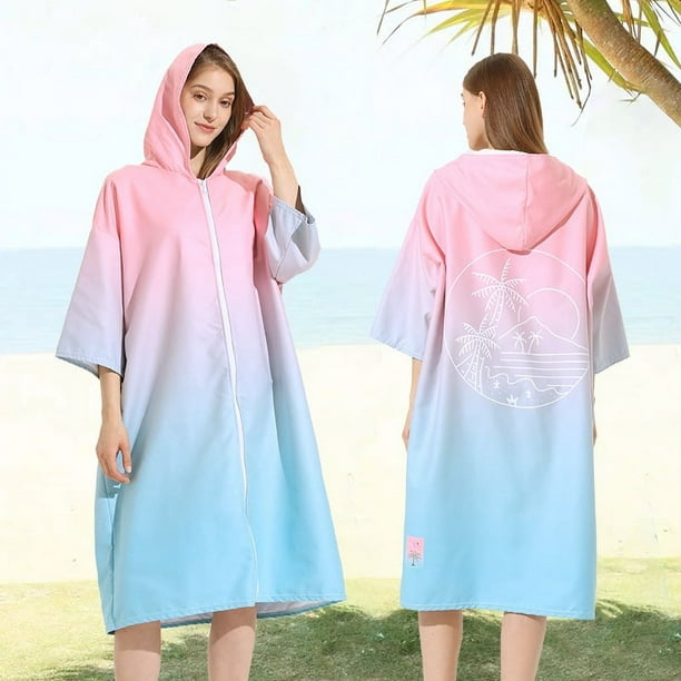 Albornoz de playa con capucha, toalla de baño, poncho, cremallera de felpa de doble cara, albornoz para cambiarse de surf