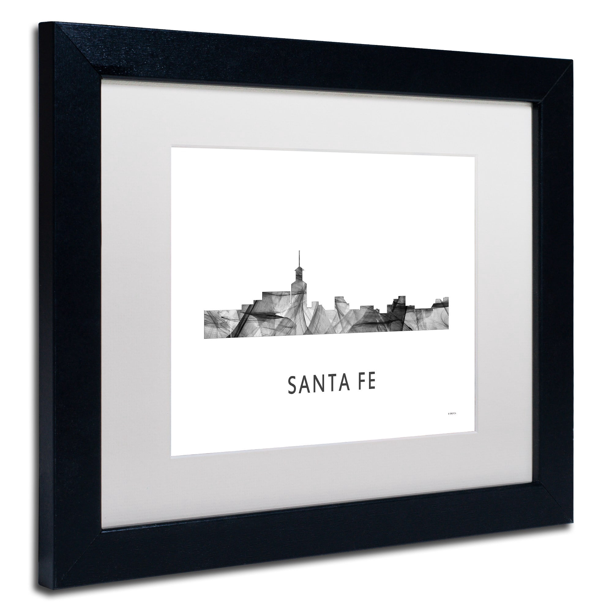 Trademark Fine Art 'Santa Fe New Mexico Skyline WB-BW' Canvas Art by Marlene Watson, White Matte, Black Frame