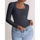 thumbnail image 5 of Camisetas de Larga para Mujer, Blusas de Cuello Cuadrado, Blusas de Punto Acanalado para Adolescentes, Blusas , Ropa de Moda de Otoño Gris Oscuro S, 5 of 9