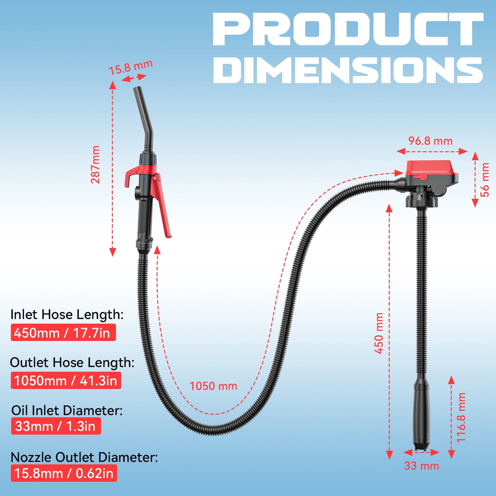 3.2 GPM Cordless Fuel Transfer Pump, Compatible with DeWalt 20V & Milwaukee 18V Batteries, Portable Gas Can Pump with 51'' Hose & 3 Adapters for Diesel & Gasoline (Bare Tool)