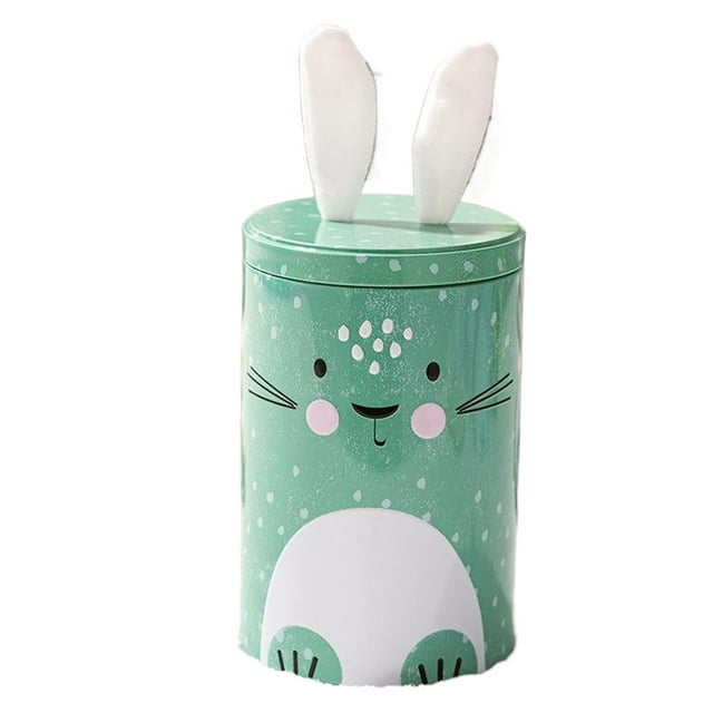 Wosthever Adorno de cubo de hierro con pintura vívida de conejo, caja de regalo para Pascua, cuatro estilos creativos retro Almacenamiento y organización del hogar verde