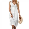 thumbnail image 3 of Vestido Midi Bohemio Informal de Verano 2025 para Mujer, con Escote en V, Sin Mangas, con Lazo en los Hombros, Fluido, con y Corte en A. M, 3 of 9