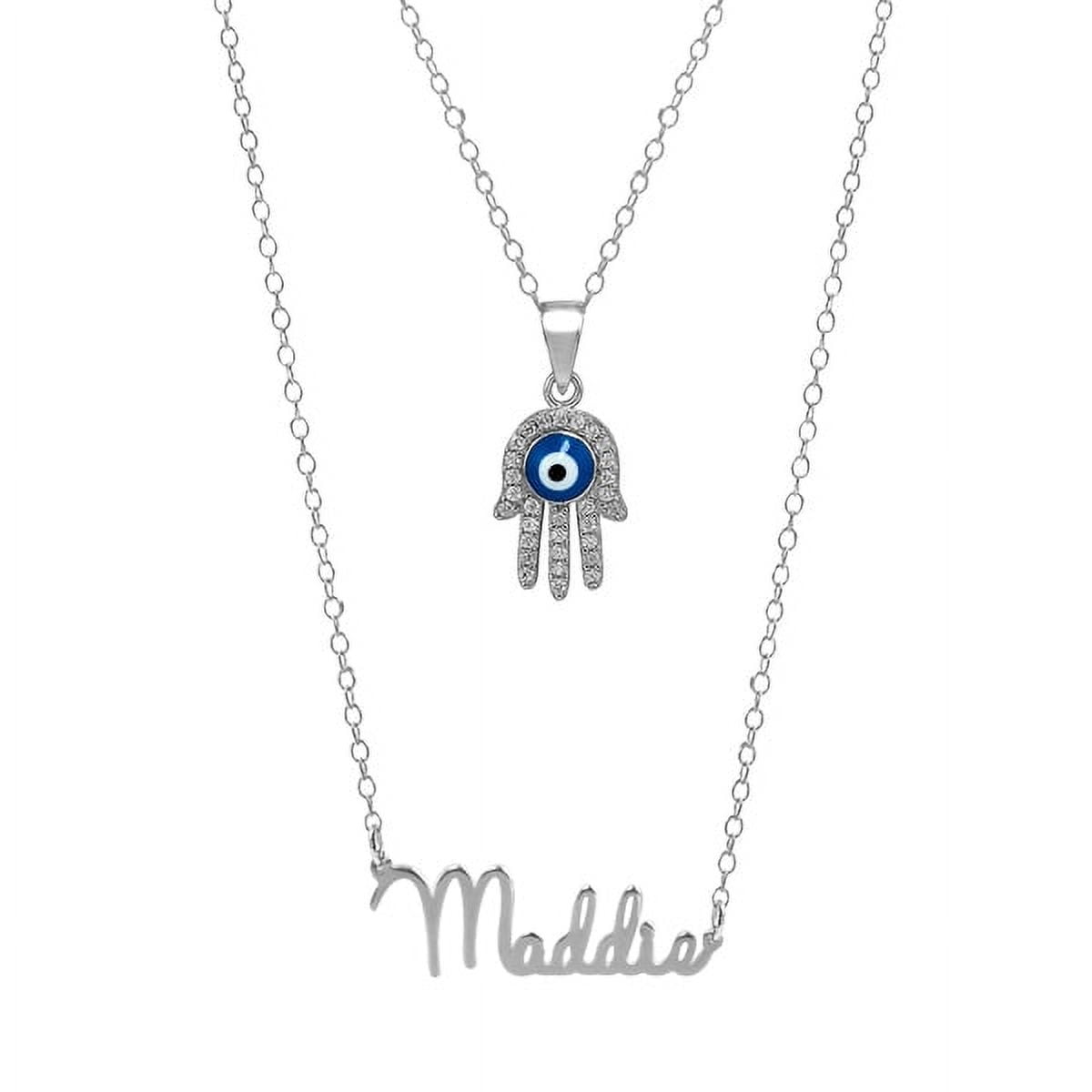 Personalized Sterling Silver or Gold Plated Single Nameplate Necklace With Hamsa, 18 inch Link Chain
