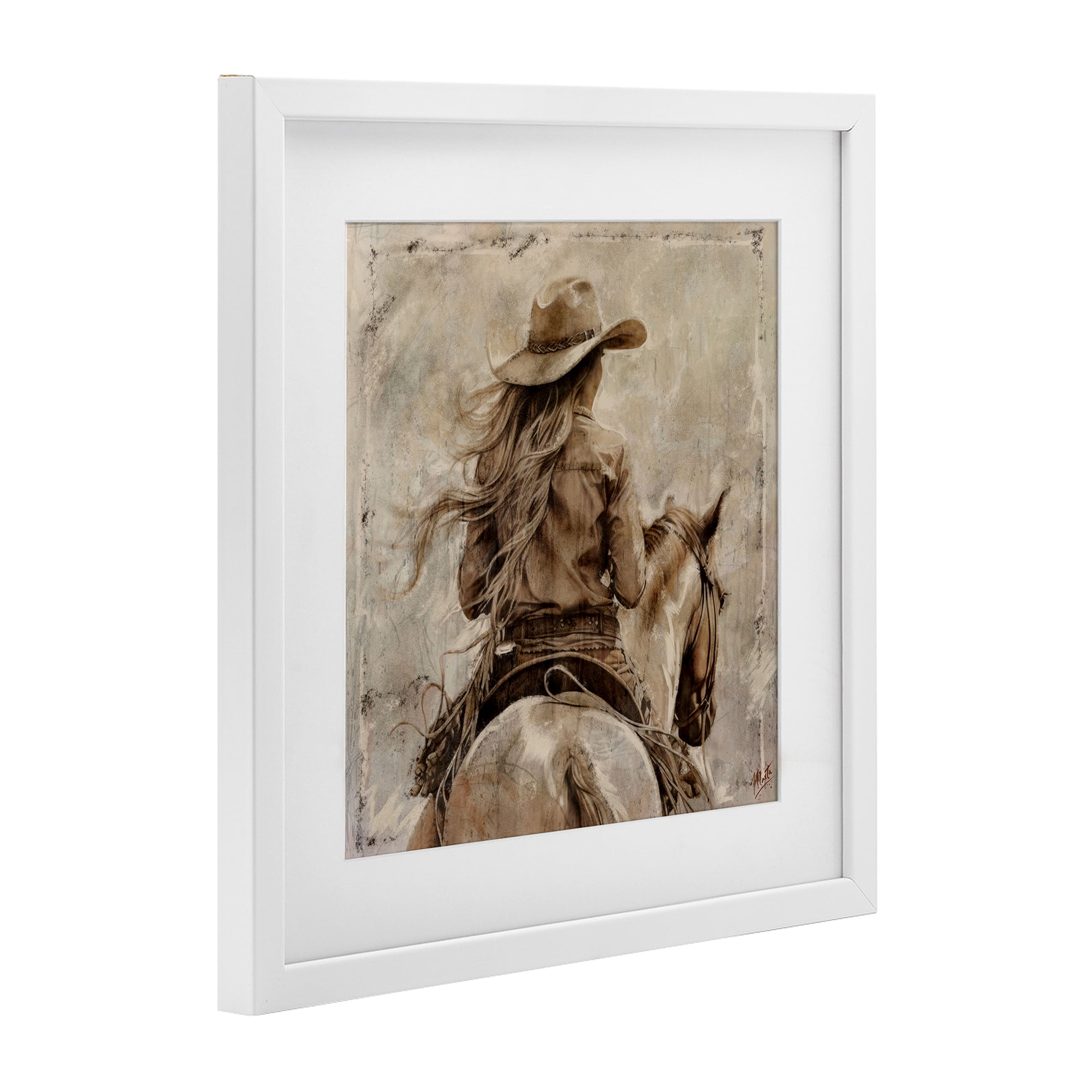 Stupell Industries Windblown Cowgirl on Horseback White Framed Print Under Glass, design by Marta Wiley