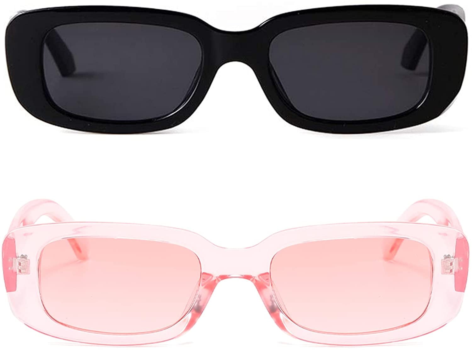 2pcs sunglasses,black frame black lenses + pink frame pink  display picture 2