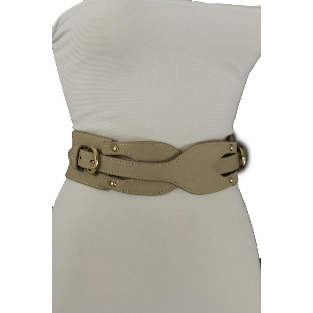 Trendy Fashion Jewelry - women beige elastic belt high hip waist gold ...
