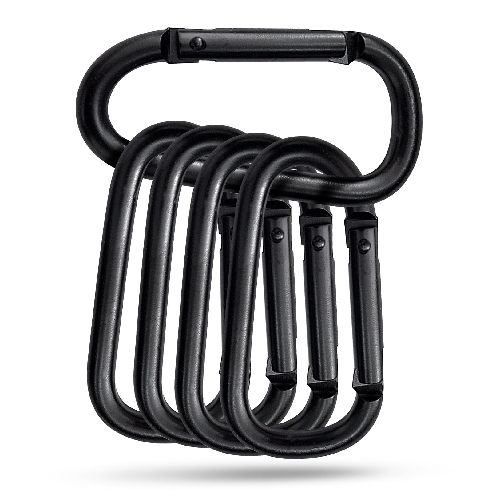 Aluminum Carabiner Clips, 7.8cm Heavy Duty D-Ring Keychain Hooks for Camping, Hiking, Outdoor, Key, Pet Leash, Backpack (Black) 5Pcs Multipurpose Carabiners with Spring-Loaded Gate