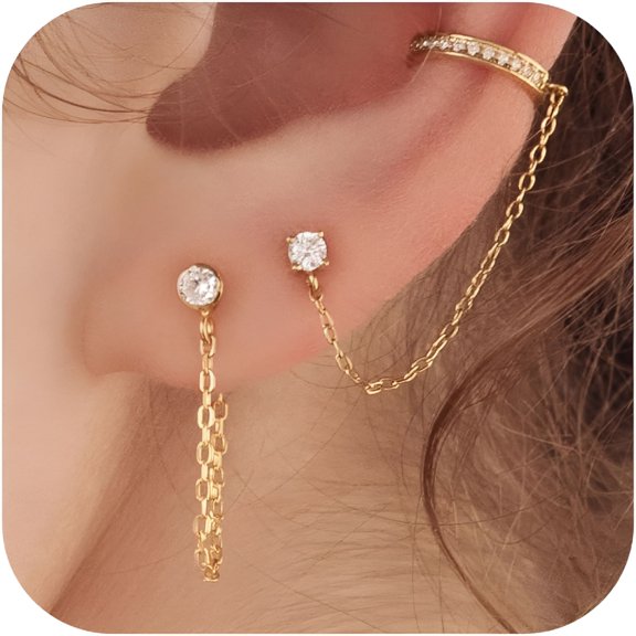 DESIGNICE Gold Earrings for Women 3 Pairs 14K Gold Plated Hoop Stacks Hypoallergenic Lightweight Stud Earring for Multiple Piercing Dangle Drop Cartilage Earring Trendy Wedding Earring