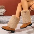 thumbnail image 3 of Rokment Fuzzy Mid Calf Winter Snow Boots for Women Cold Weather Fashion Suede Chunky Low Heel Furry Wide Mid Calf Dress Tall Boots Brown Size 6, 3 of 8