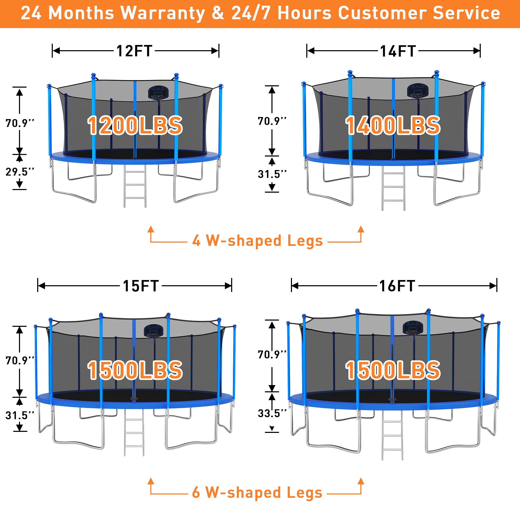 CITYLE Trampoline 12FT Trampoline for Kids and Adults, Outdoor Trampoline with Lights, Trampoline with Enclosure, Basketball Hoop, Wind Stakes, Ladder, Weather Resistant, Easy Assembly, Last Long