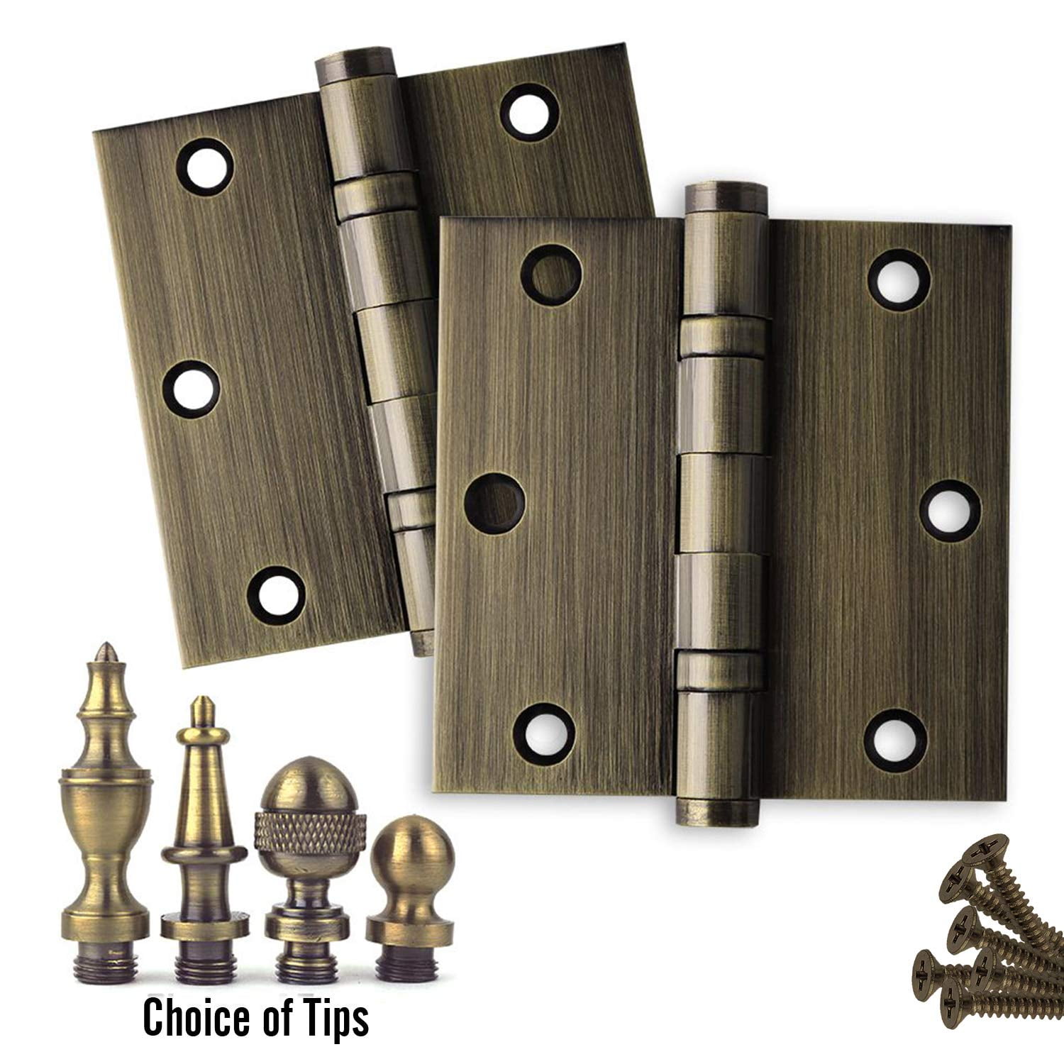 Heavy Duty Door Hinge Bronze Ball Bearing 3 x 3 Inch Solid Brass Heavy Duty with Free Decorative Screw-on Tips Included Oil-Rubbed Bronze Set of 2 Hinges
