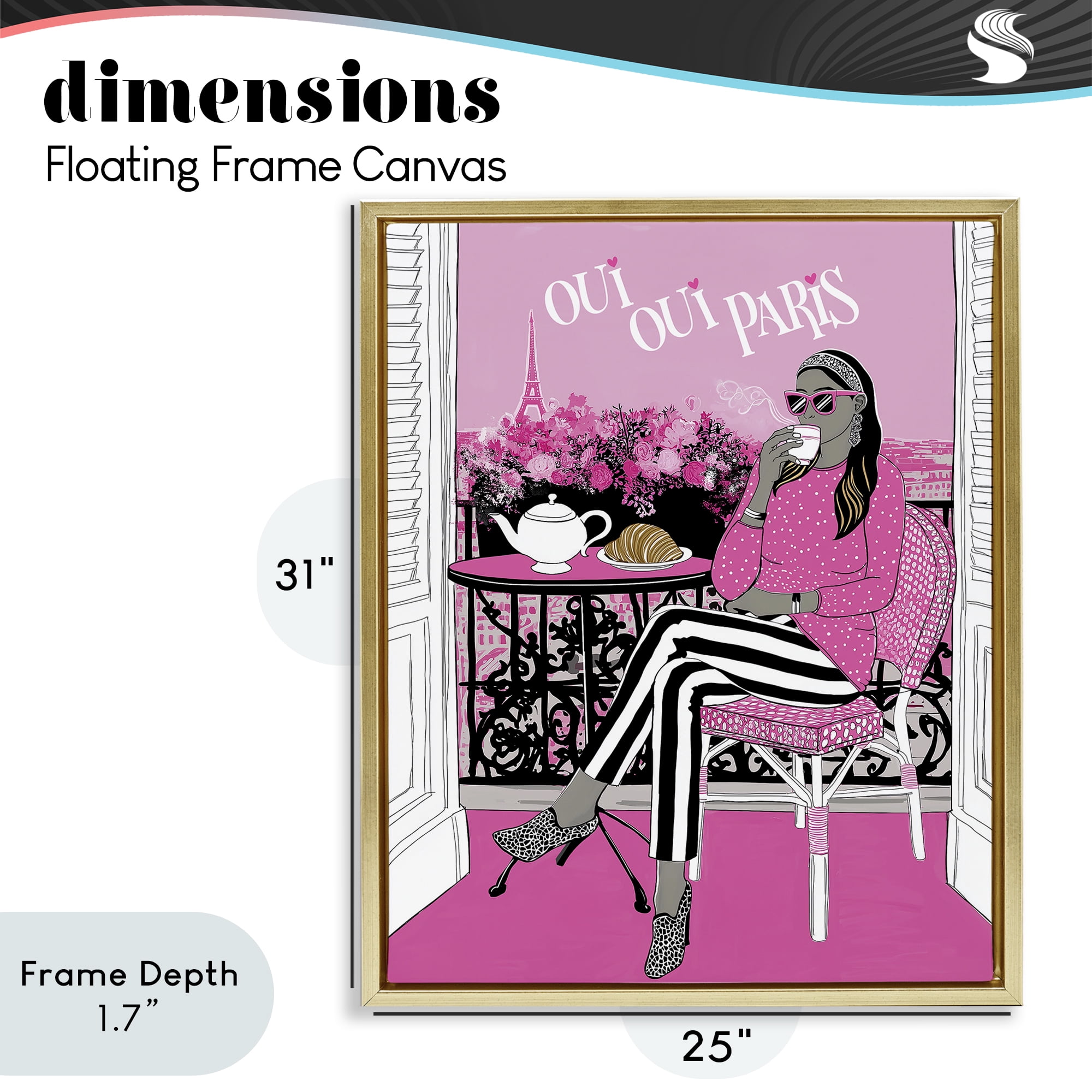 Stupell Industries Oui Oui Parisian Cafe Morning Gold Framed Floater Canvas Wall Art, design by Jess Stempel