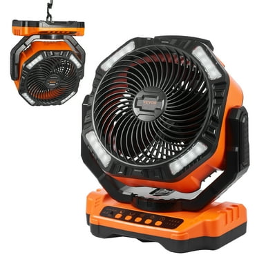 KFFKFF 13 inch Portable Fan Rechargeable with LED Lantern 4 Speeds Swivel Timer