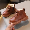 thumbnail image 4 of Leather Boots Boys Girls Autumn Winter Fashion British Style Handsome Casual All-Match Comfortable Simple Side Zipper Design Plus Velvet Warmth Non-Slip Short Boots, 4 of 7