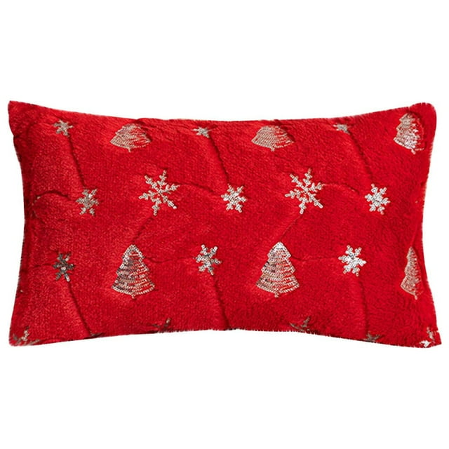 KITTEHIGM Christmas Decoration Christmas Tree Embroidered Throw Pillow Cover Snowflake Plush Throw Pillow Christmas Decorative Gift Cushion Cover Without Core Sales Today #43