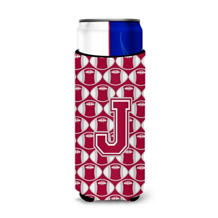 

Carolines Treasures CJ1065-JMUK Letter J Football Crimson grey and white Ultra Beverage Insulators for slim cans Slim
