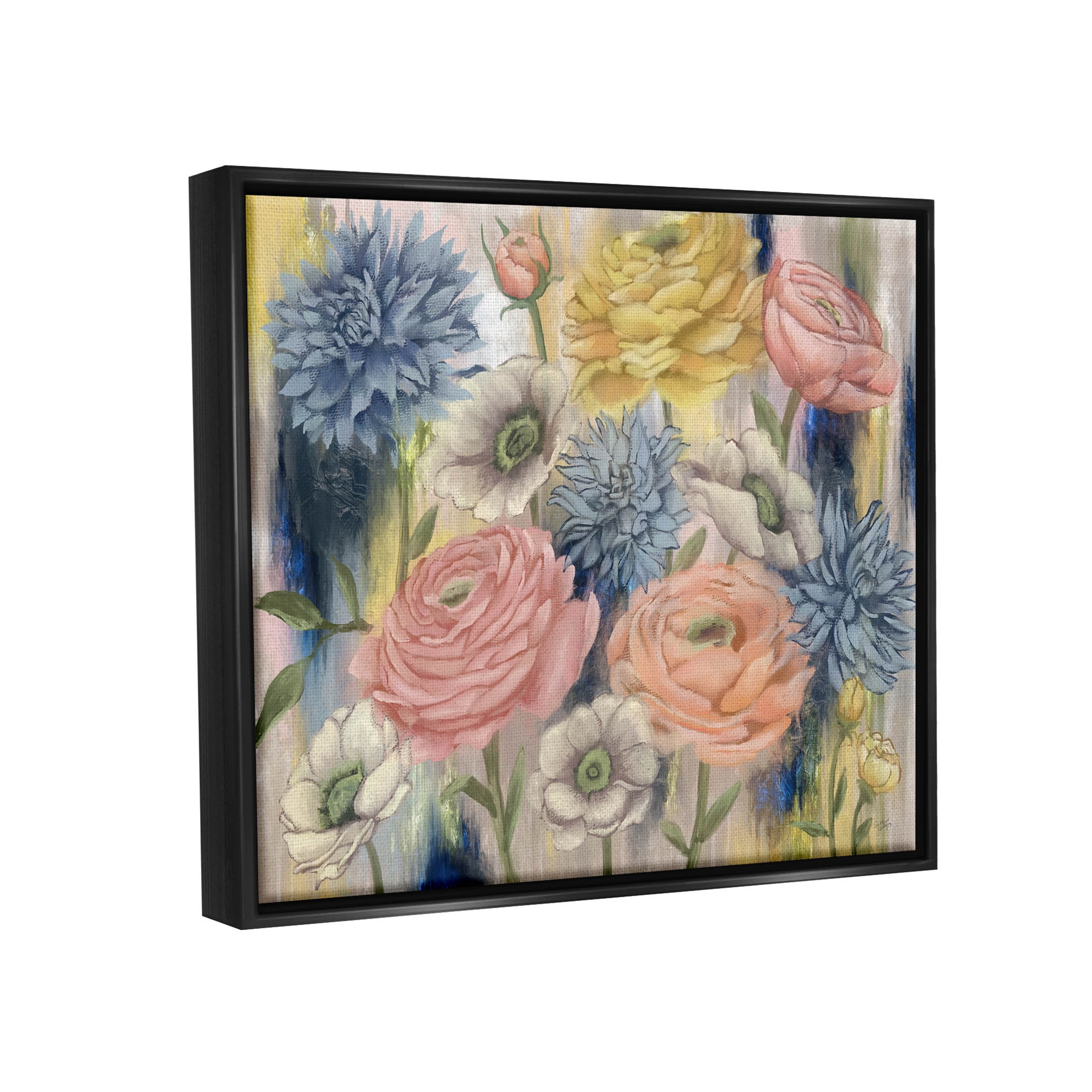 Stupell Industries Modern Mixed Flower Blooms Graphic Art Jet Black Floating Framed Canvas Print Wall Art, Design by Elizabeth Medley