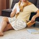 thumbnail image 5 of Balery Elegant Gold Leaf Pattern Pantalones cortos de pijama de punto de algodón para hombre con cinturilla y bolsillos-Small, 5 of 6